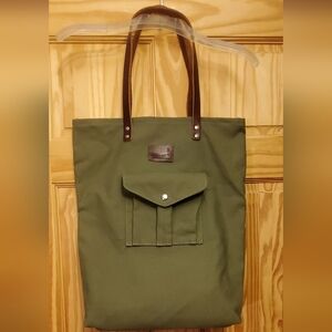 Billykirk Canvas Leather Utility Tote Bag Army Green